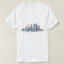 Boston City Skyline Waterverf | Modern Boston MA T-shirt