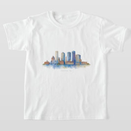 Boston City Skyline Waterverf | Modern Boston MA T-shirt