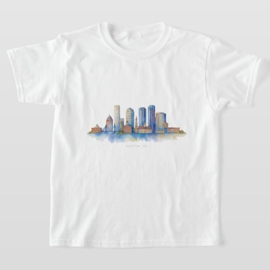 Boston City Skyline Waterverf | Modern Boston MA T-shirt (Laagn)