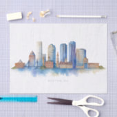 Boston City Skyline Waterverf | Modern Boston MA Tissuepapier (Craft)