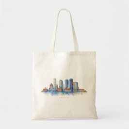 Boston City Skyline Waterverf | Modern Boston MA Tote Bag