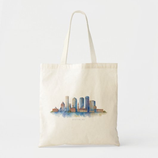 Boston City Skyline Waterverf | Modern Boston MA Tote Bag (Voorkant)