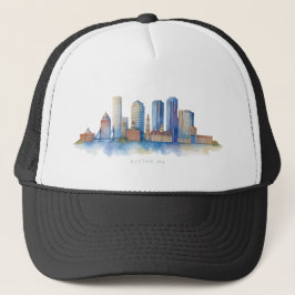 Boston City Skyline Waterverf | Modern Boston MA Trucker Pet