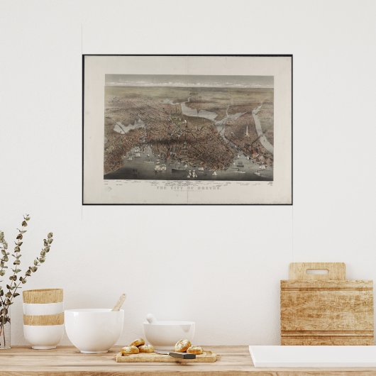 Boston City Uitzicht 1873 Poster (Keuken)