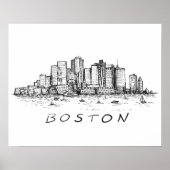 Boston Cityscape Ink Tekening Poster (Voorkant)