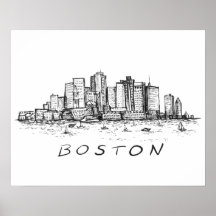 Boston Cityscape Ink Tekening