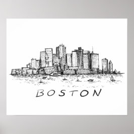 Boston Cityscape Ink Tekening Poster