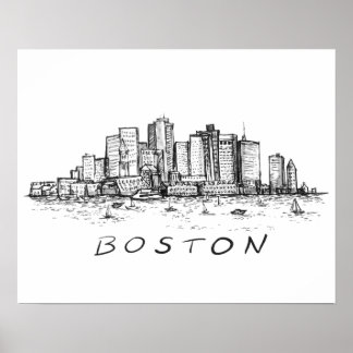 Boston Cityscape Ink Tekening Poster