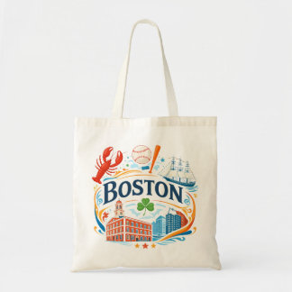 Boston Coastal Travel Illustration Tote Bag