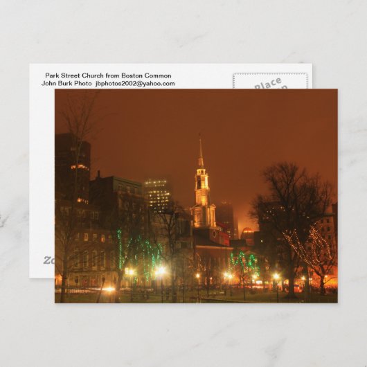 Boston Common Park Church Holiday Night Briefkaart (Voorkant / Achterkant)