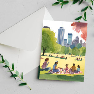 Boston Common Picknick Zomer Aquarel Kaart