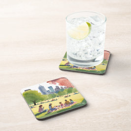 Boston Common Picknick | Zomer Aquarel Schilderij Bier Onderzetter