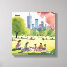 Boston Common Picknick | Zomer Aquarel Schilderij