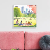 Boston Common Picknick | Zomer Aquarel Schilderij Canvas Afdruk (Insitu (Woonkamer))