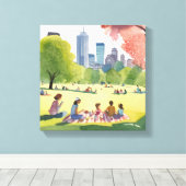Boston Common Picknick | Zomer Aquarel Schilderij Canvas Afdruk (Insitu (Houten vloer))