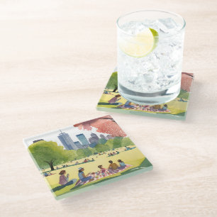 Boston Common Picknick Zomer Aquarel Schilderij Glazen Onderzetter