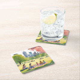 Boston Common Picknick | Zomer Aquarel Schilderij Kartonnen Onderzetters