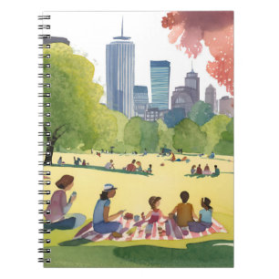 Boston Common Picknick Zomer Aquarel Schilderij Notitieboek