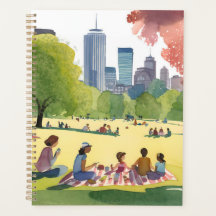 Boston Common Picknick | Zomer Aquarel Schilderij