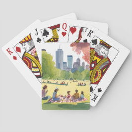 Boston Common Picknick | Zomer Waterverfschilderij Pokerkaarten