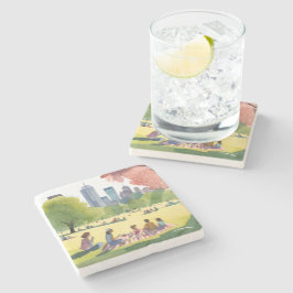 Boston Common Picknick | Zomer Waterverfschilderij Stenen Onderzetter