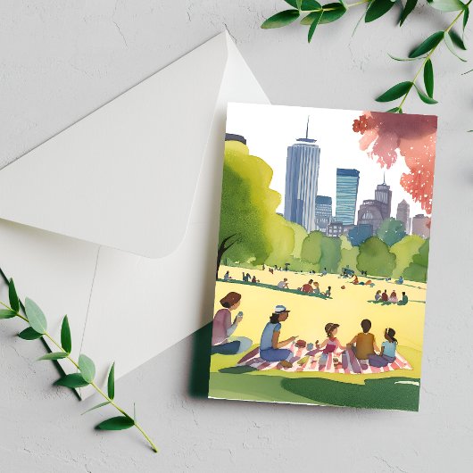 Boston Common Picnic | Zomer Waterverf schilderij Briefkaart