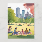 Boston Common Picnic | Zomer Waterverf schilderij Briefkaart (Voorkant)