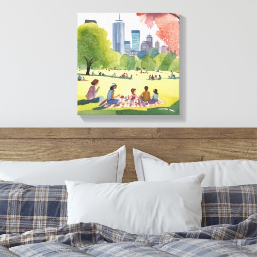 Boston Common Picnic | Zomer Waterverf schilderij Canvas Afdruk (Insitu (Slaapkamer))