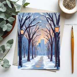Boston Common Winter Sneeuwval Aquarel Briefkaart