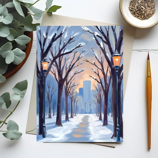 Boston Common Winter Sneeuwval Aquarel Briefkaart