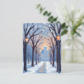 Boston Common Winter Sneeuwval Aquarel Briefkaart (Staand voorkant)