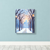 Boston Common Winter Sneeuwval Aquarel Canvas Afdruk (Insitu (Houten vloer))