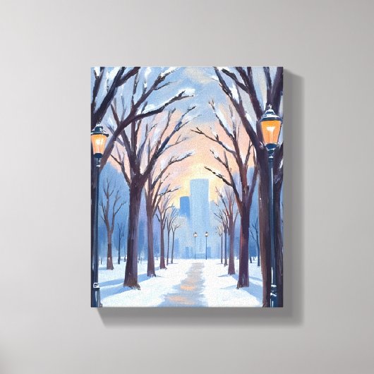 Boston Common Winter Sneeuwval Aquarel Canvas Afdruk (Voorkant)