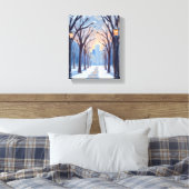 Boston Common Winter Sneeuwval Aquarel Canvas Afdruk (Insitu (Slaapkamer))