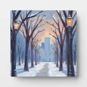 Boston Common Winter Sneeuwval Aquarel Fotoplaat (Voorkant)
