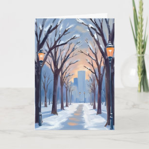 Boston Common Winter Sneeuwval Aquarel Kaart