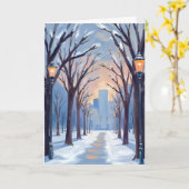 Boston Common Winter Sneeuwval Aquarel Kaart (Gele Bloem)