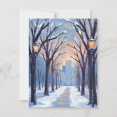 Boston Common Winter Sneeuwval Aquarel Kaart (Voorkant)