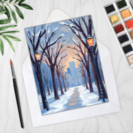 Boston Common Winter Sneeuwval Aquarel Kaart