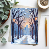 Boston Common Winter Sneeuwval Aquarel Kaart