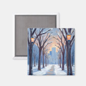 Boston Common Winter Sneeuwval Aquarel Magneet (Voorkant / Achterkant)