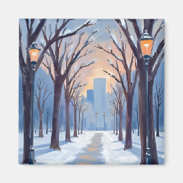 Boston Common Winter Sneeuwval Aquarel Magneet