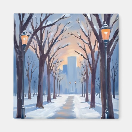 Boston Common Winter Sneeuwval Aquarel Magneet (Voorkant)