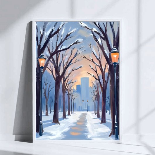 Boston Common Winter Sneeuwval Aquarel Poster