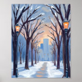 Boston Common Winter Sneeuwval Aquarel Poster (Voorkant)