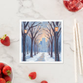 Boston Common Winter Sneeuwval Aquarel Servet (Insitu)