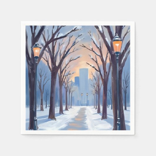 Boston Common Winter Sneeuwval Aquarel Servet (Voorkant)