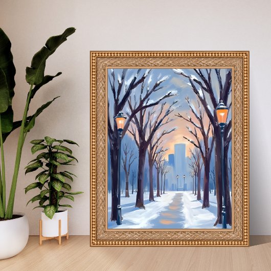 Boston Common Winter Snowfall Watercolor Poster