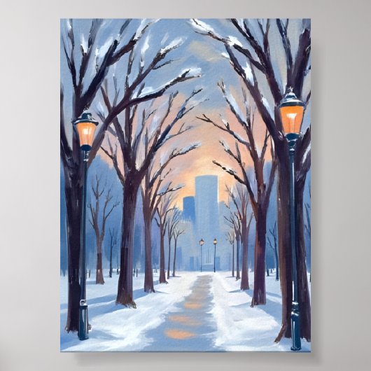 Boston Common Winter Snowfall Watercolor Poster (Voorkant)