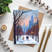 Boston Common Winter Watercolor Schilderij Briefkaart